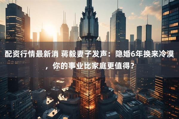 配资行情最新消 蒋毅妻子发声：隐婚6年换来冷漠，你的事业比家庭更值得？